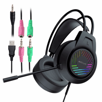 Wired Gaming Headset, 2 x 3.5mm with Boom Mic and USB LED