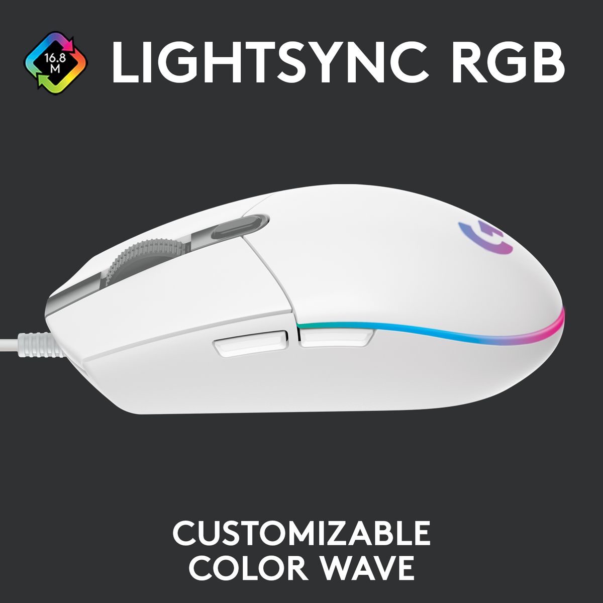 Logitech G102 USB Gaming Mouse with LIGHTSYNC RGB Colours - White - Image 2