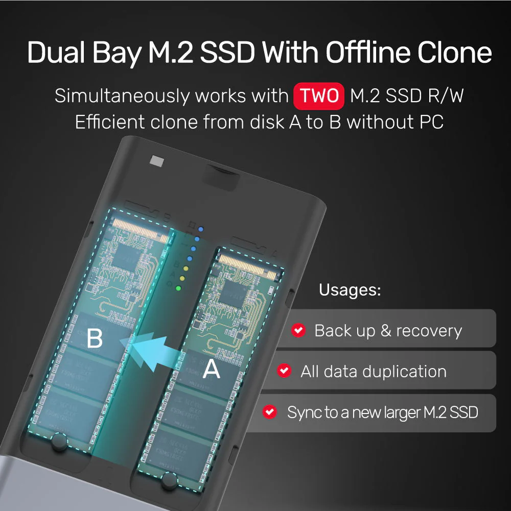 Unitek SolidForce USB-C to PCIe/NVMe M.2 SSD Dual Bay Enclosure With Office Clone - Image 2