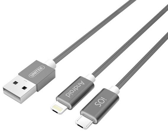 Unitek 1.5m 2-1 Micro and Lightning Grey Y-C4023GY