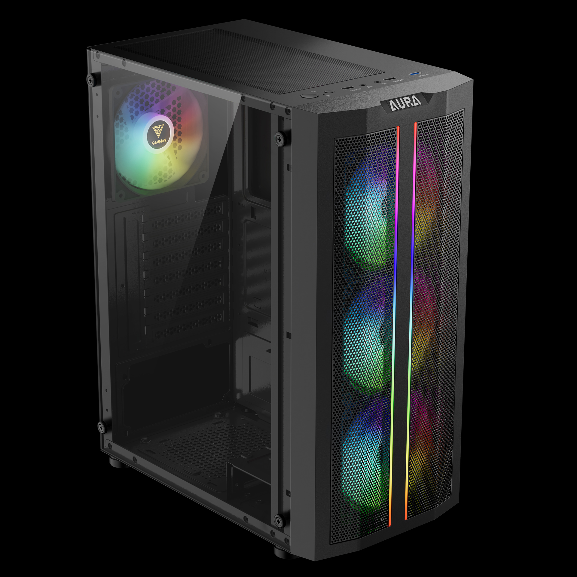 Gamdias Aura GC3 Elite Tempered Glass ATX Gaming Case - Black - Image 4