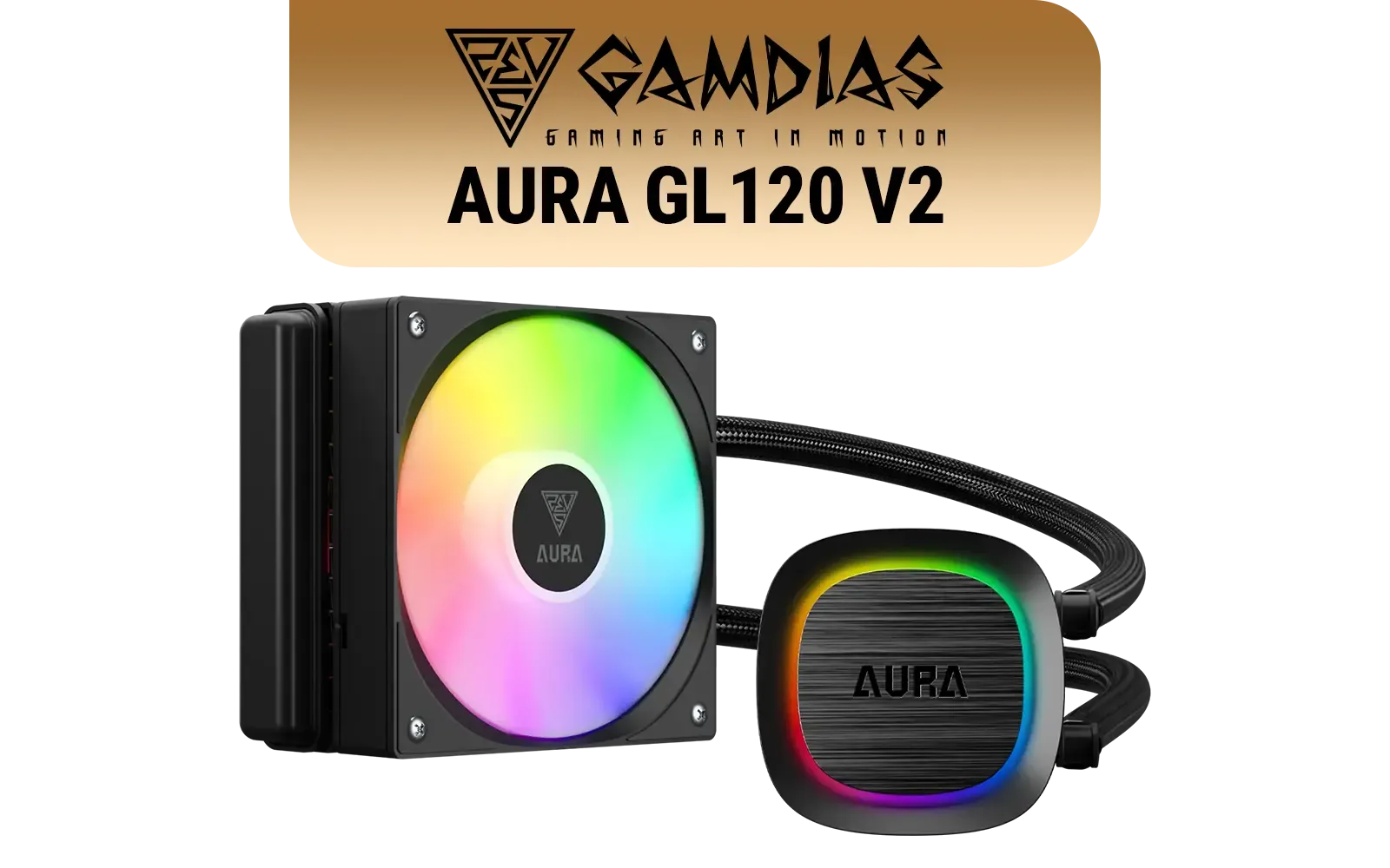 Gamdias Aura GL120 V2 120mm RGB Liquid Cooler - Black / Advanced Fluid