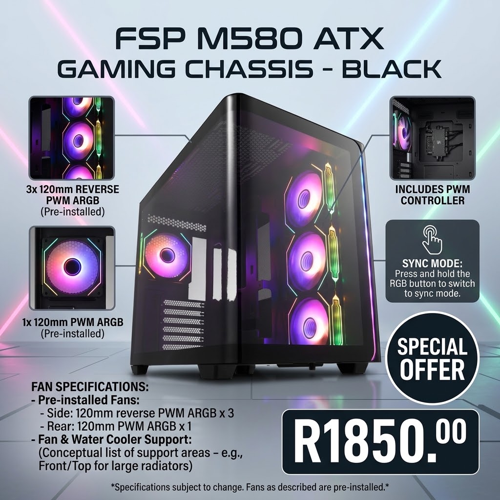 FSP M580 ATX Gaming Chassis - Black - Image 4
